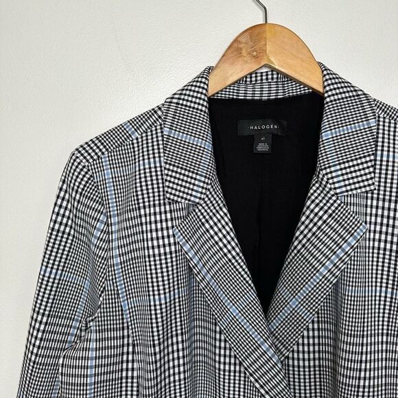 Halogen Women’s Double Breasted Small Checkered Windowpane Plaid Oversized Blaze - Picture 3 of 8